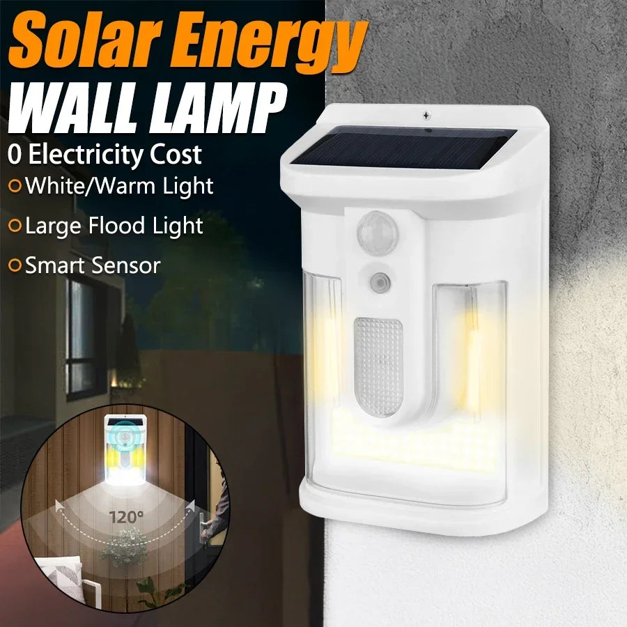 Carvallo Solar Vägglampa med Rörelsesensor | 3 Ljuslägen | IP65 Vattentålig | Varmt Flammigt Ljus för Trädgård & Gårdsplan Carvallo