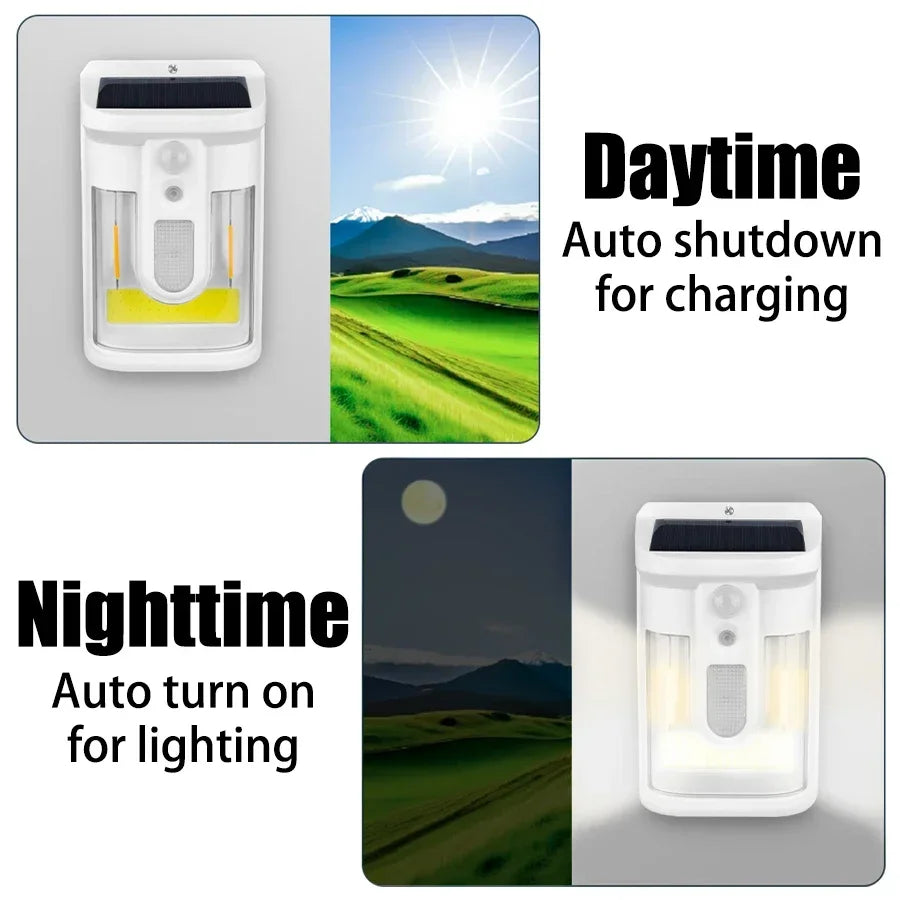 Carvallo Solar Vägglampa med Rörelsesensor | 3 Ljuslägen | IP65 Vattentålig | Varmt Flammigt Ljus för Trädgård & Gårdsplan Carvallo