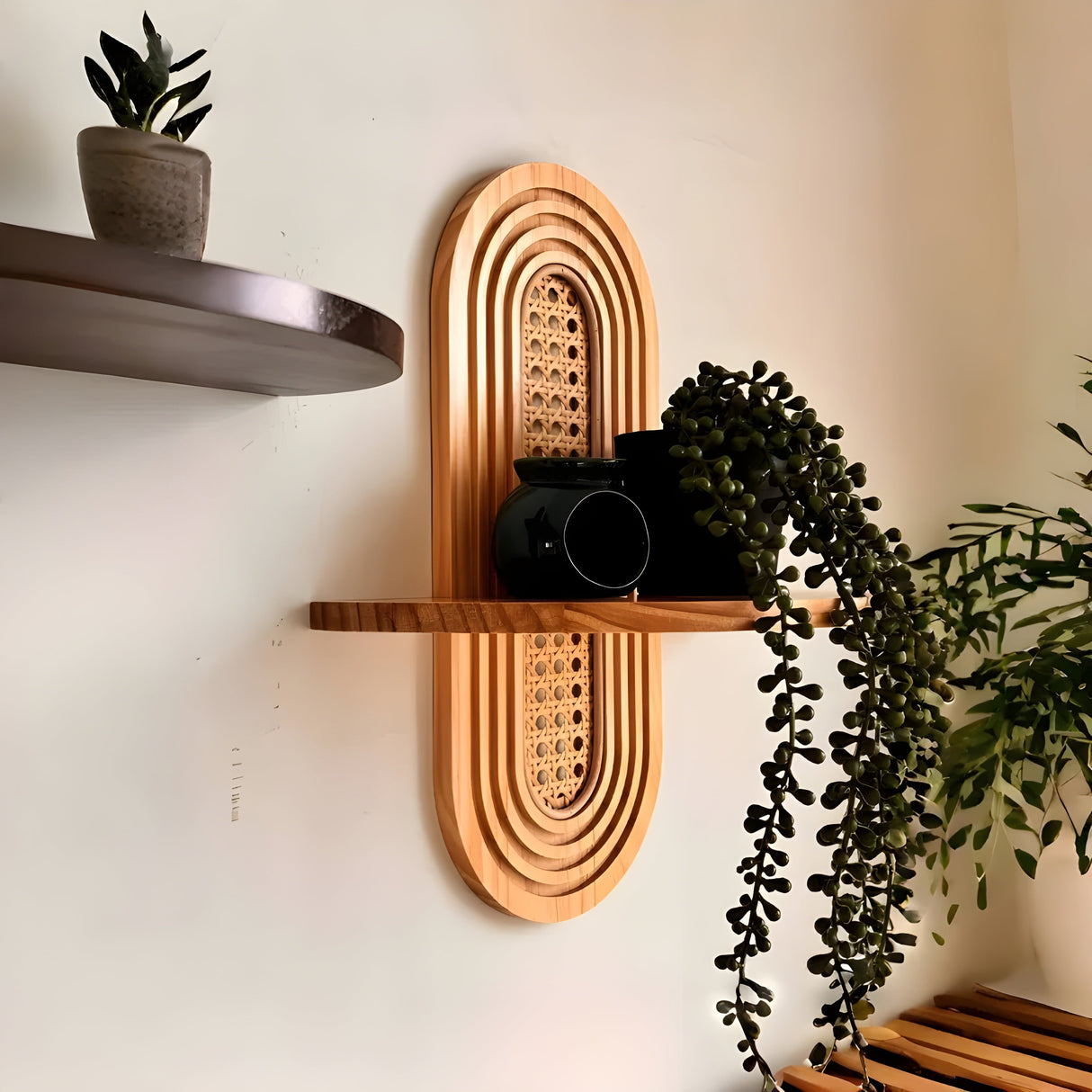 Handgjord vägghylla i rotting – Boho-dekoration för vardagsrum, sovrum och balkong Carvallo