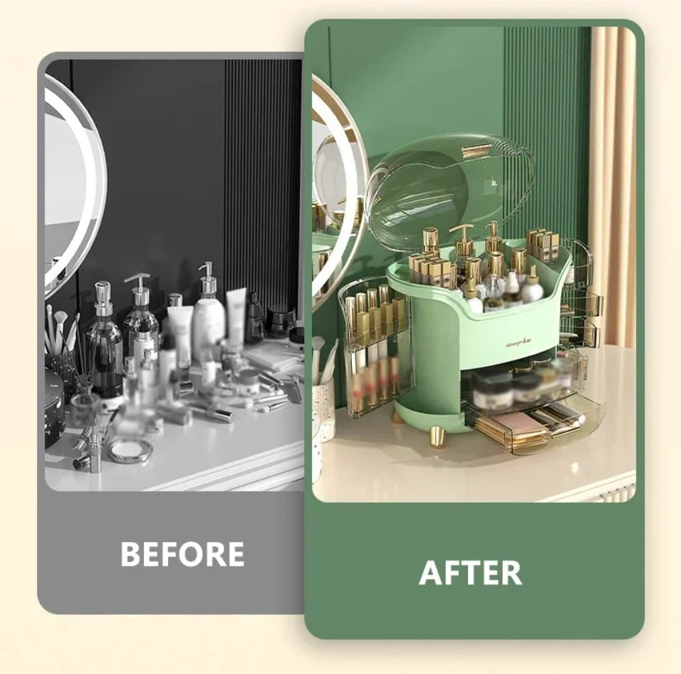 Transparent Desktop Makeup Organizer – Stort kapacitet dammavvisande smycke- och kosmetikaförvaringslåda Carvallo