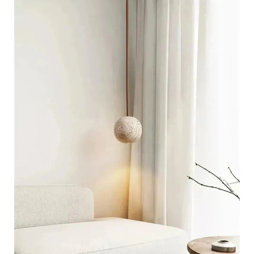 Hänglampa av travertin – Minimalistisk rund LED-hänglampa i Wabi-Sabi-stil Carvallo