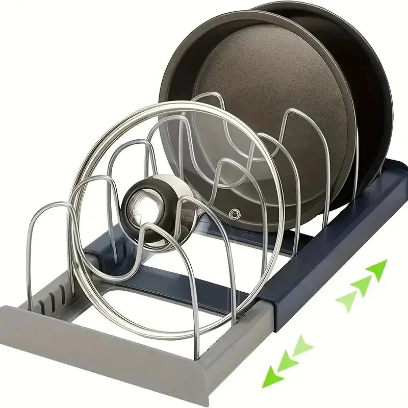 Carvallo Lock Pot Holder | Expandable Shelf with 7 Dividers | Stainless Steel & Plastic | For Cabinet & Work Surface Carvallo