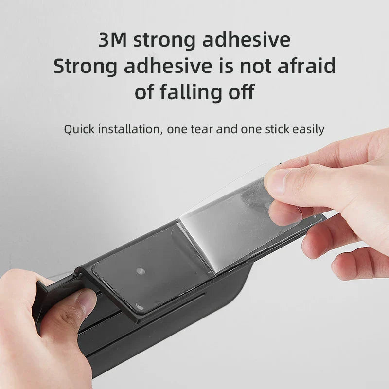 Carvallo DuschLine Duschablage Svart | Vägghylla i ABS-plast | Utan borrning | Med mobilhållare | Modernt bad-organisationstalanger Carvallo