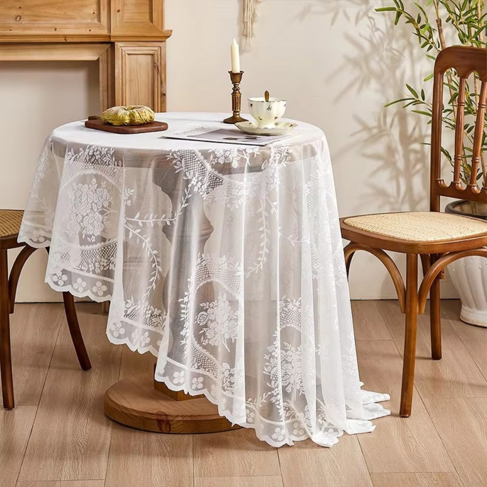 Transparent Spets Rund Blommig Duk Carvallo