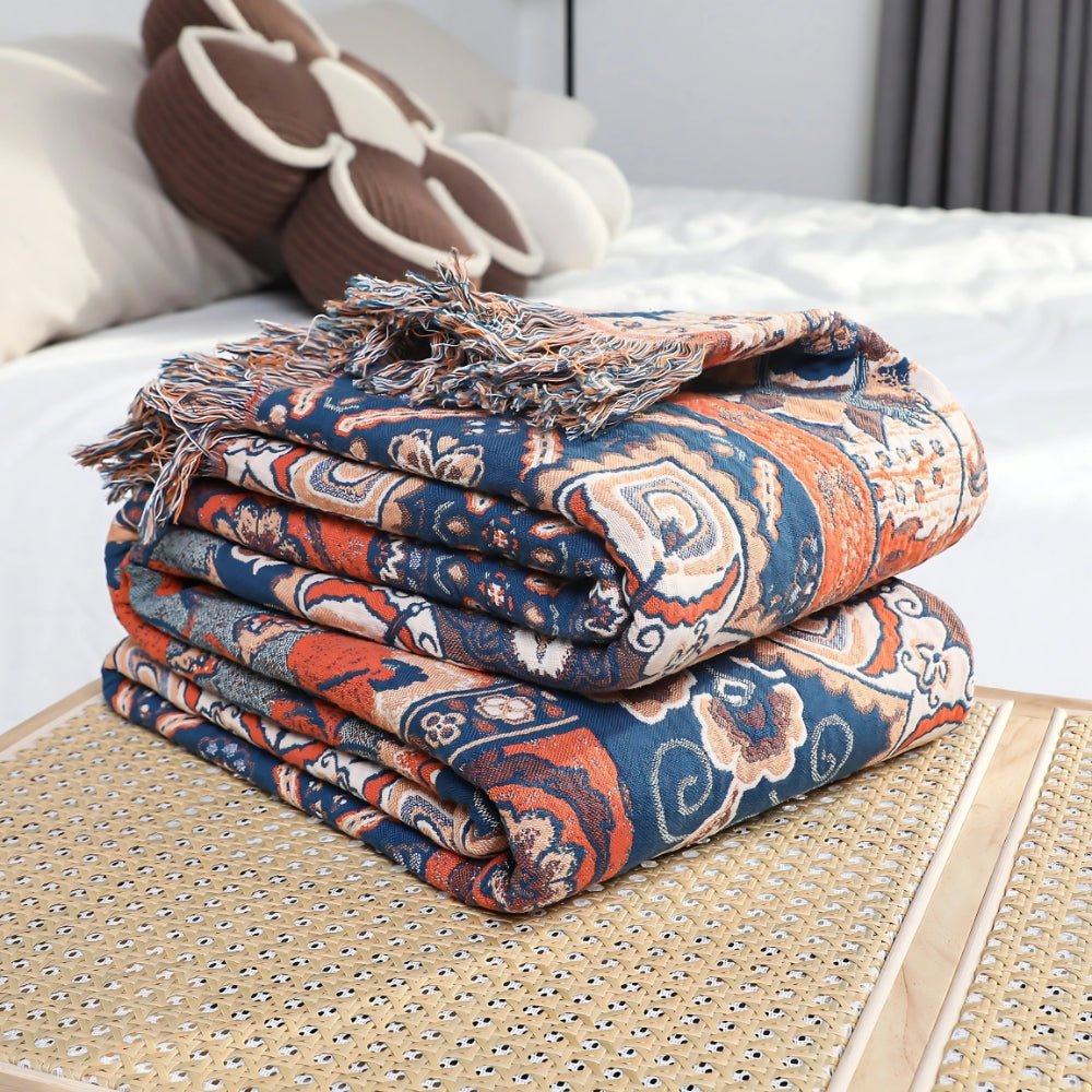 Solea Floral Jacquard Bomull Pläd Carvallo