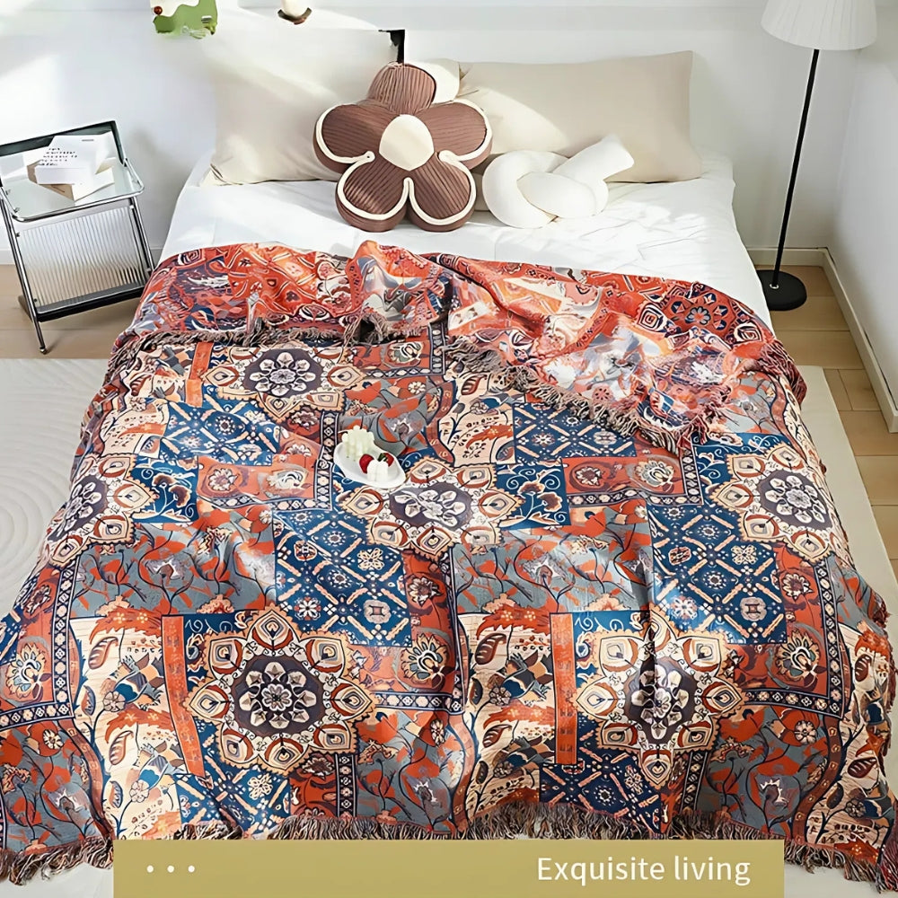 Solea Floral Jacquard Bomull Pläd Carvallo