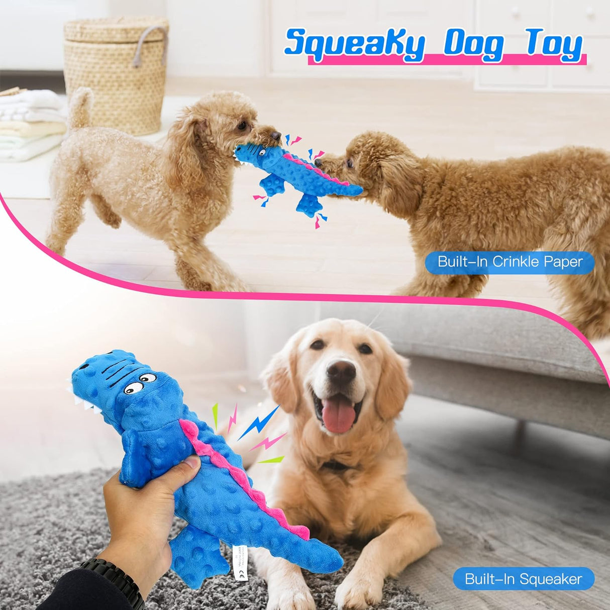 Pawellure Indestructible Squeaky Dog Toy – Tuff Krokodil Plush för Aggressiva Tuggar Carvallo
