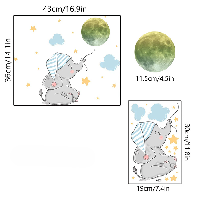 Väggkonst Lysande Elefant Barnrum Klistermärken Carvallo