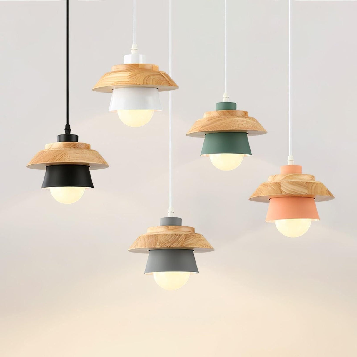 NordicMacaron Light - Modern Nordisk Trä Macaron Hängande Taklampa Carvallo