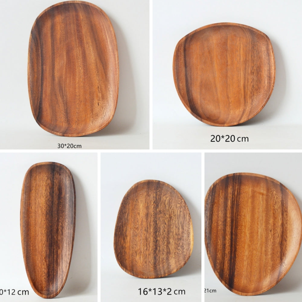 Oval Formed Akacia Wood Serving Plate Set Carvallo