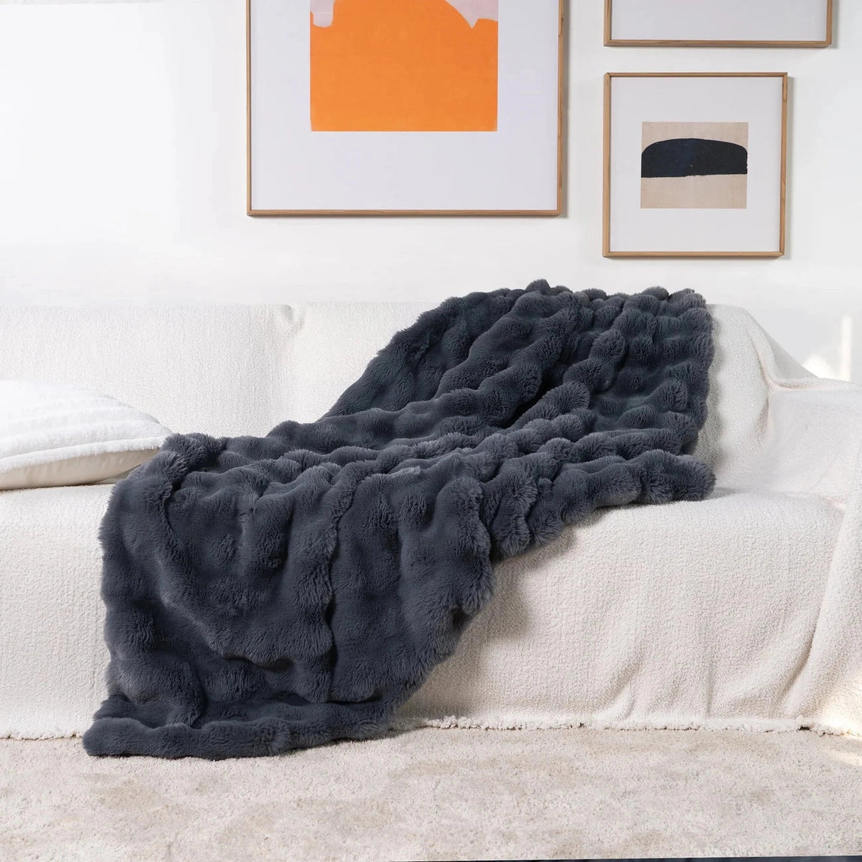 Faux Fur Chunky Knit Duvet Cover Throw Carvallo