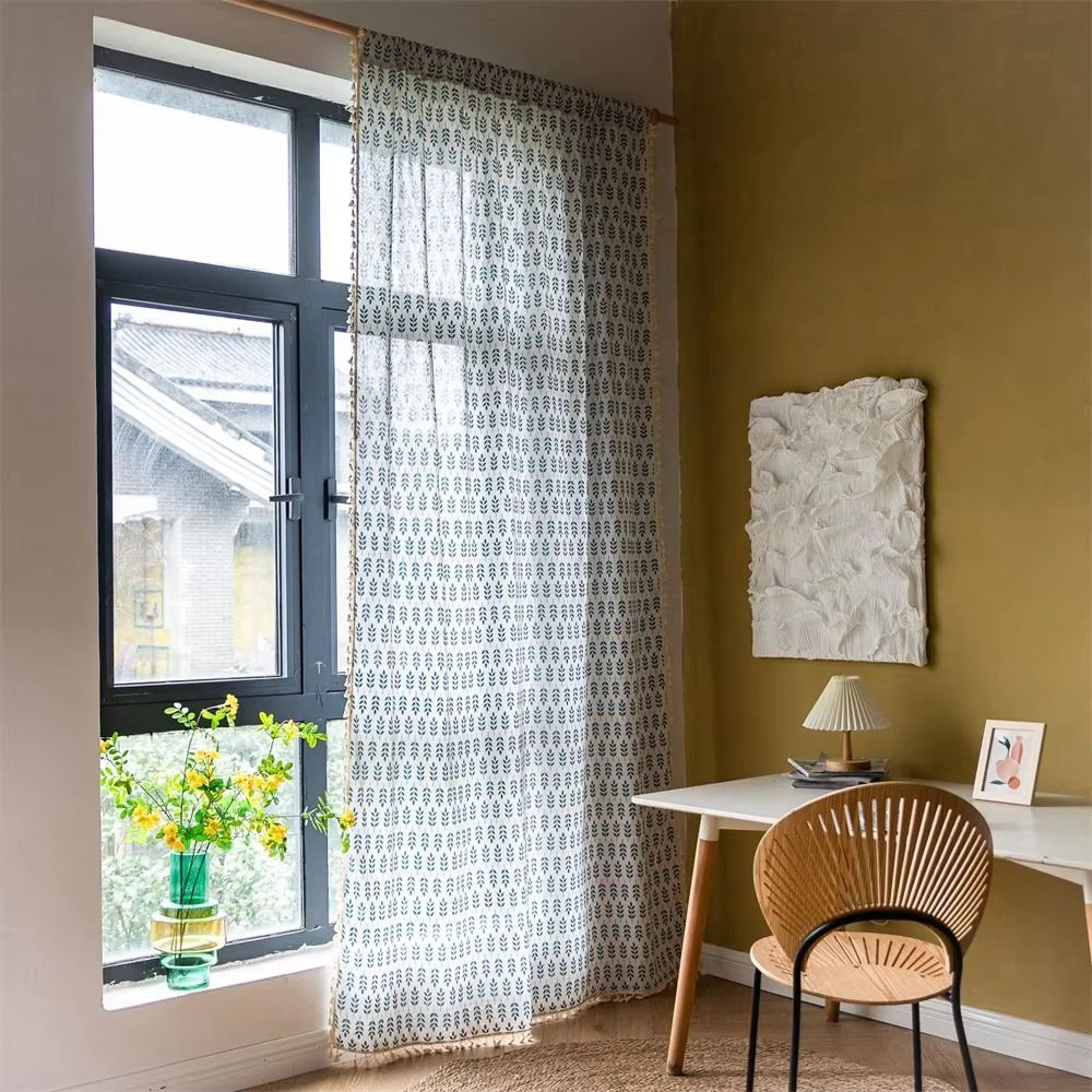 Teal Blå Blad Semi Genomskinliga Gardiner Carvallo