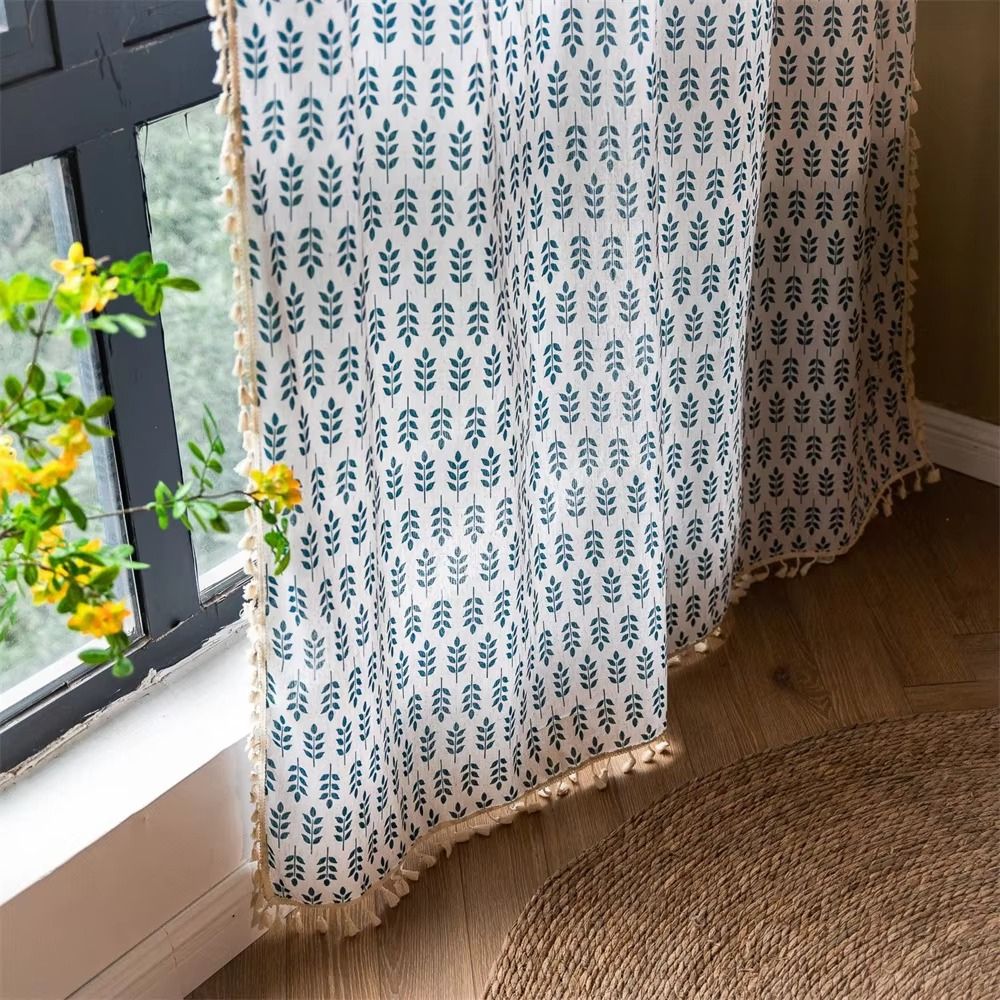 Teal Blå Blad Semi Genomskinliga Gardiner Carvallo