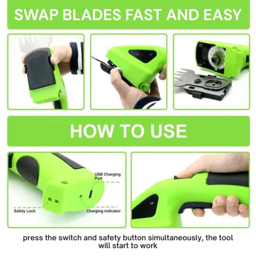 Sladdlös 2-i-1 grästrimmer - Uppladdningsbar häck- och gräsklippare MILA Sverige