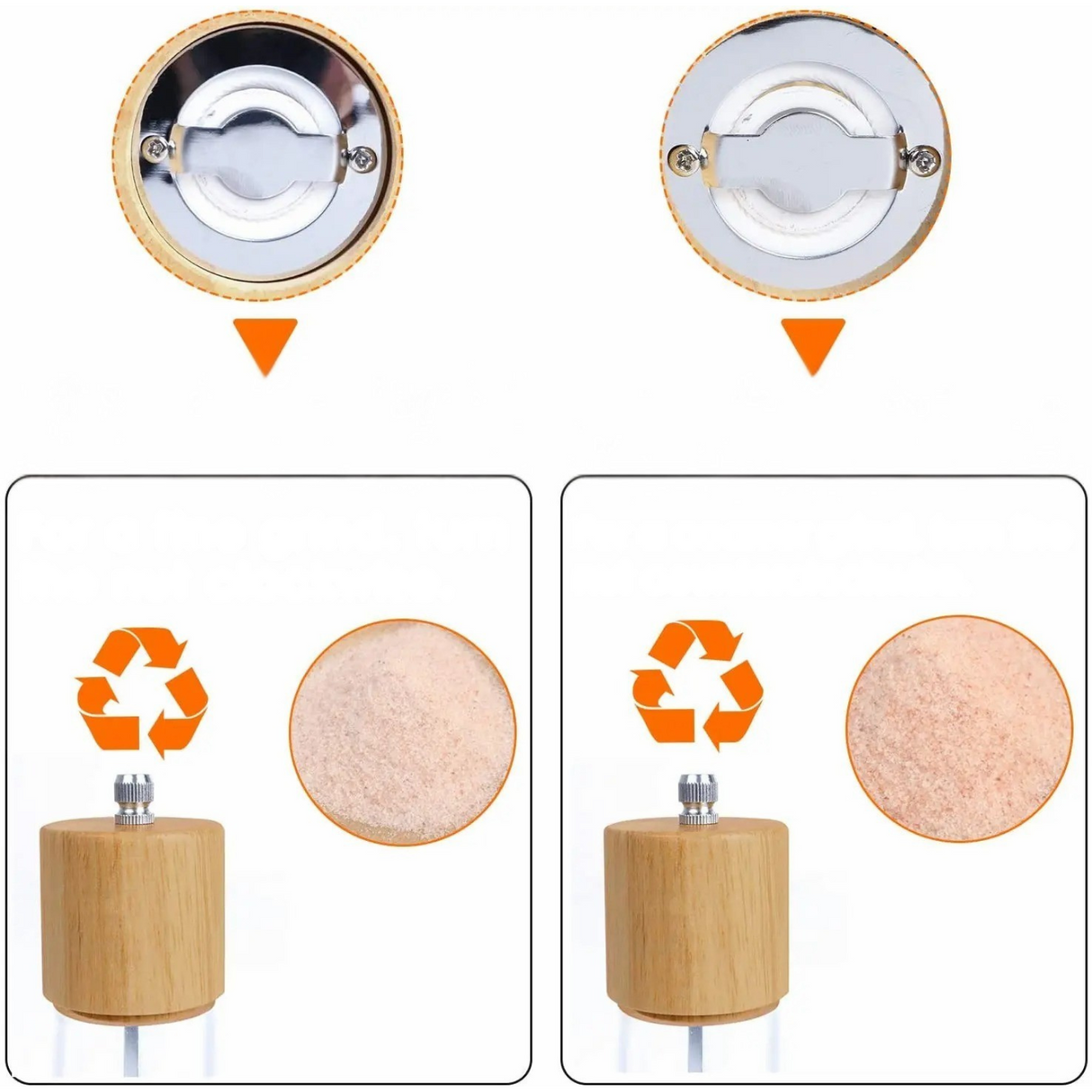 Peppar- och saltkvarnar i ett 2-delat set – Tillverkade av trä med ett insynsfönster och rengöringsborste Carvallo