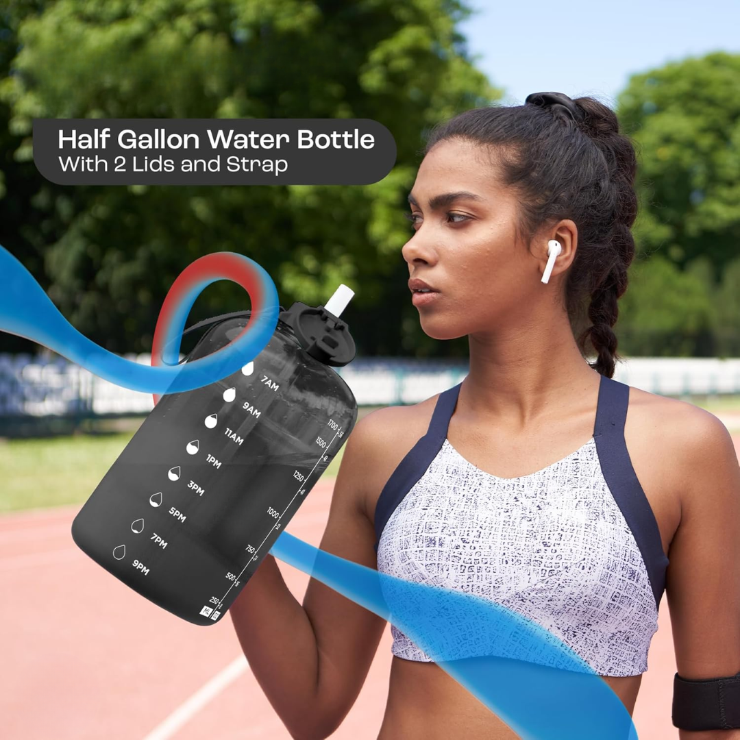 Carvallo Vattenflaska 2L | Med tidsmarkeringar & sugrör | BPA-fri & läckagesäker | För sport & vardag Carvallo