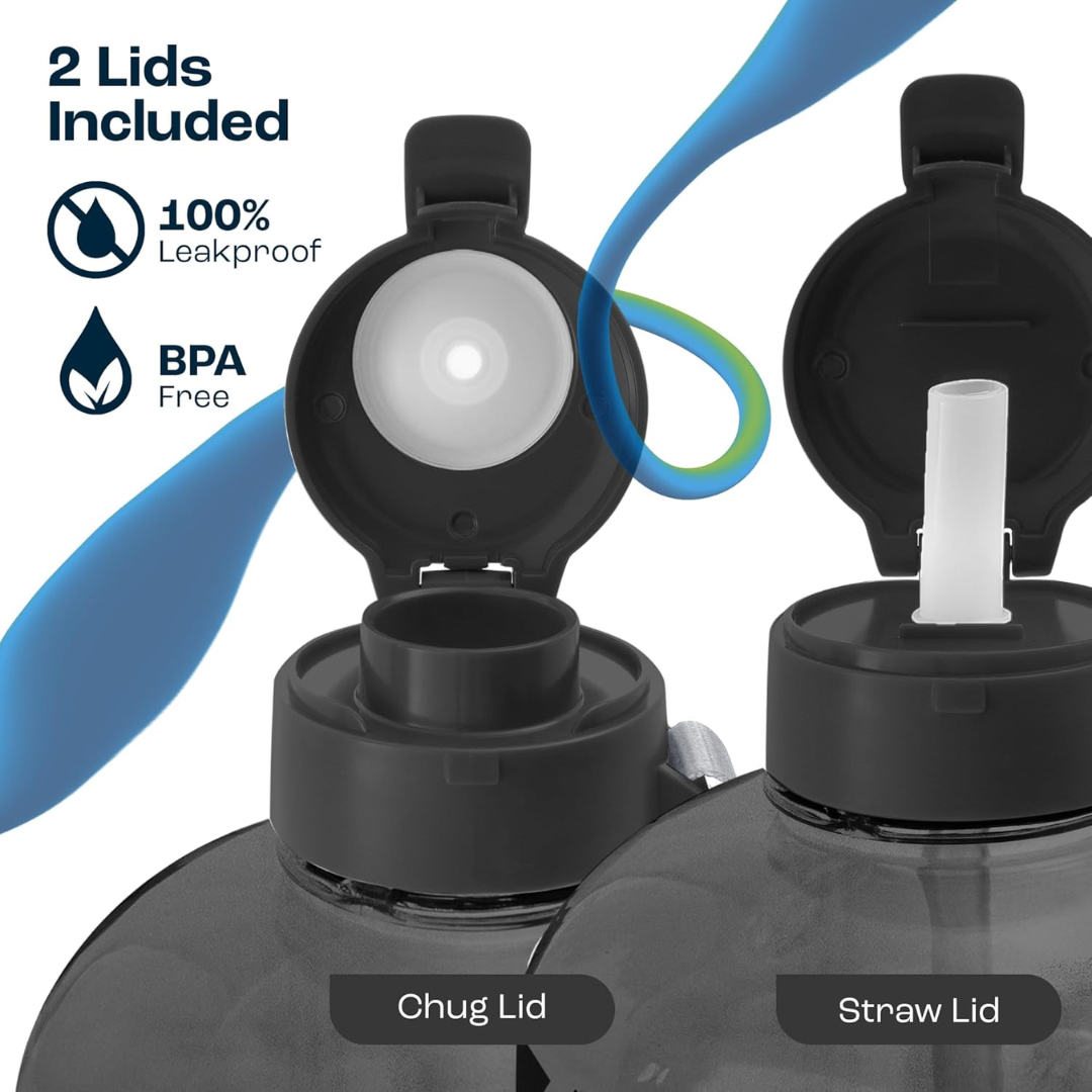 Carvallo Vattenflaska 2L | Med tidsmarkeringar & sugrör | BPA-fri & läckagesäker | För sport & vardag Carvallo