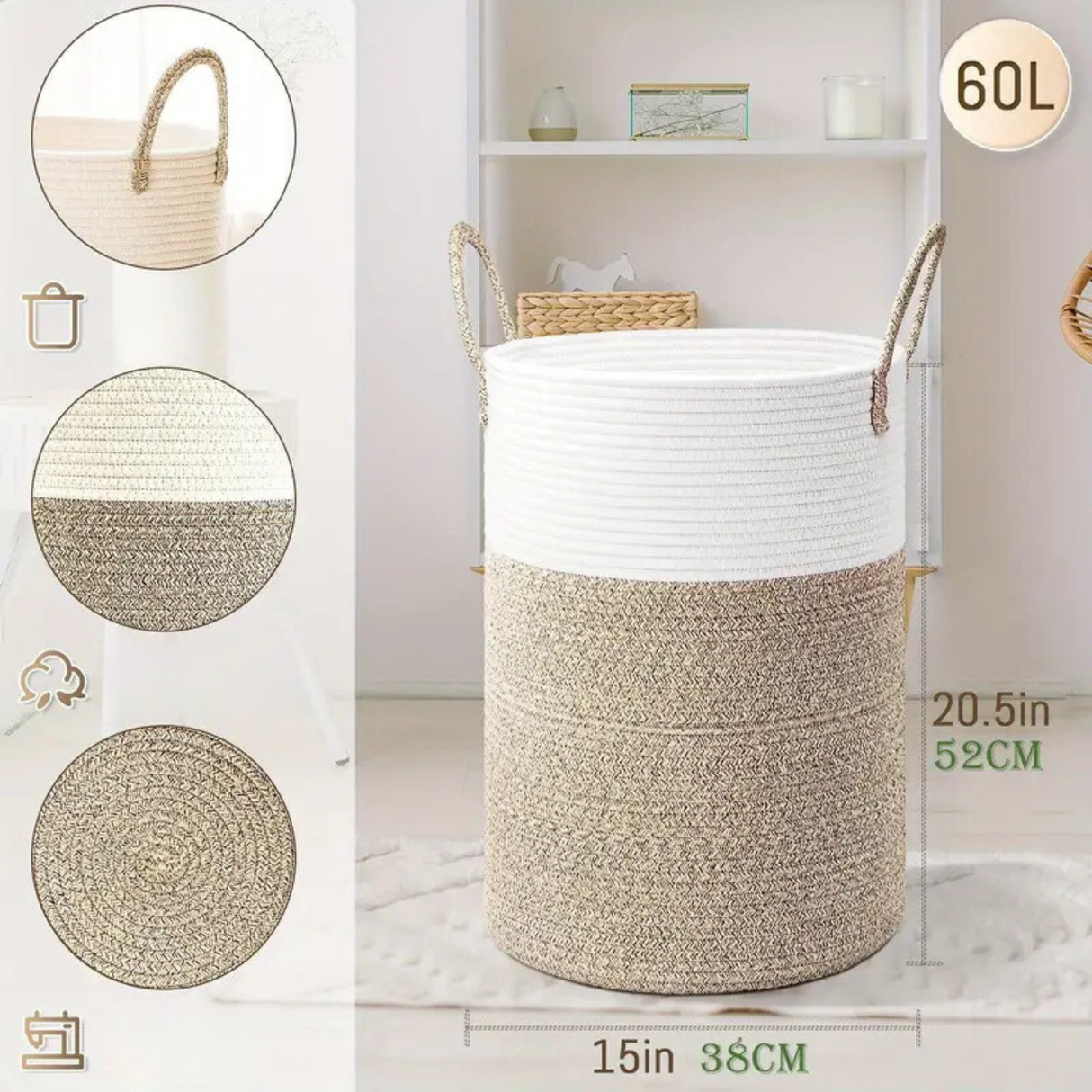 ClutterCatcher Korg - Fällbar Stor Förvaring Flätad Tvättkorg Carvallo