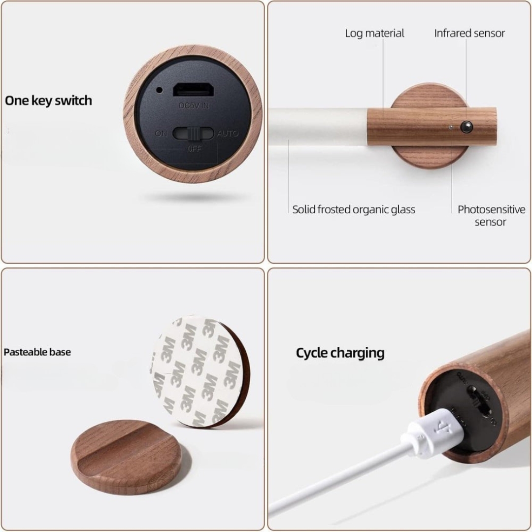 Vägglampa LED Rörelsesensor Trälampe Carvallo