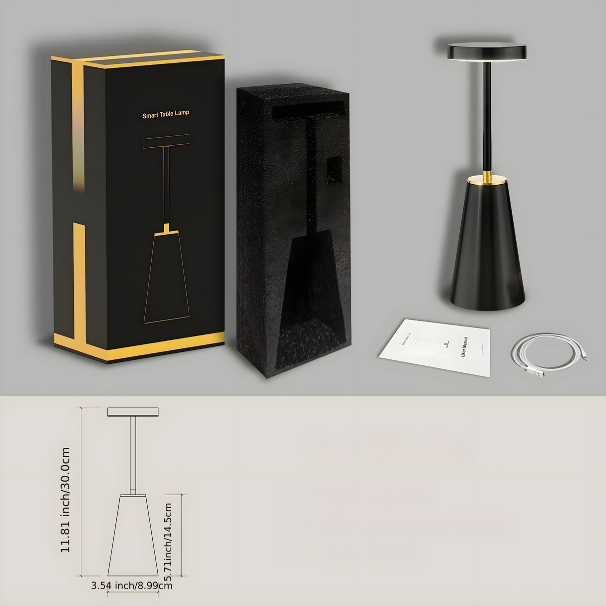 Carvallo Trådlös LED Bordslampa | Touch-Dimning & USB-Drift | Modernt Design | Svart eller Vit Carvallo