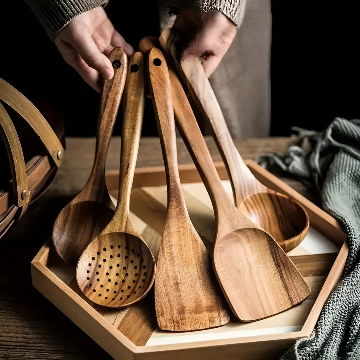 Trä-köksredskapsset – 5-delat set Naturliga stekpenslar för non-stick-pannor Carvallo