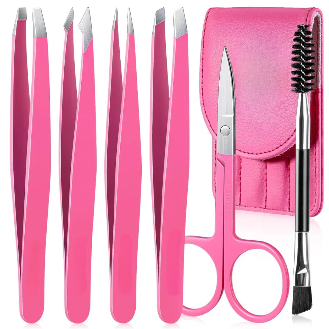 Precision Tweezer Set – 6-piece Eyebrow Kit with Travel Case Carvallo