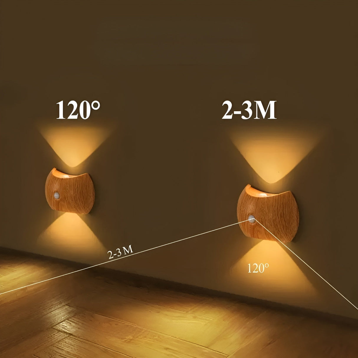 LED-vägglampa med rörelsesensor – uppladdningsbar & smart | Ideal för sovrum & hall Carvallo