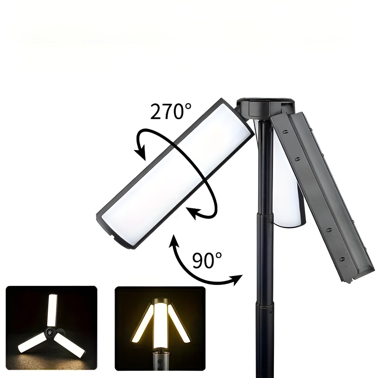 LED Campinglampa med USB – Fällbar & Uppladdningsbar | 270° Svängarm & Flera Ljusstyrkor Carvallo