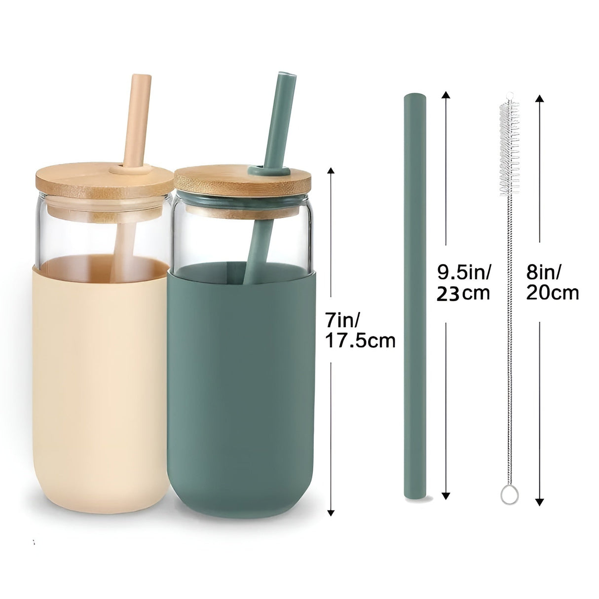 Dricksglas med sugrör – 2-delars set med trälock & silikonhållare | Perfekt för kaffe, juice & smoothies Carvallo