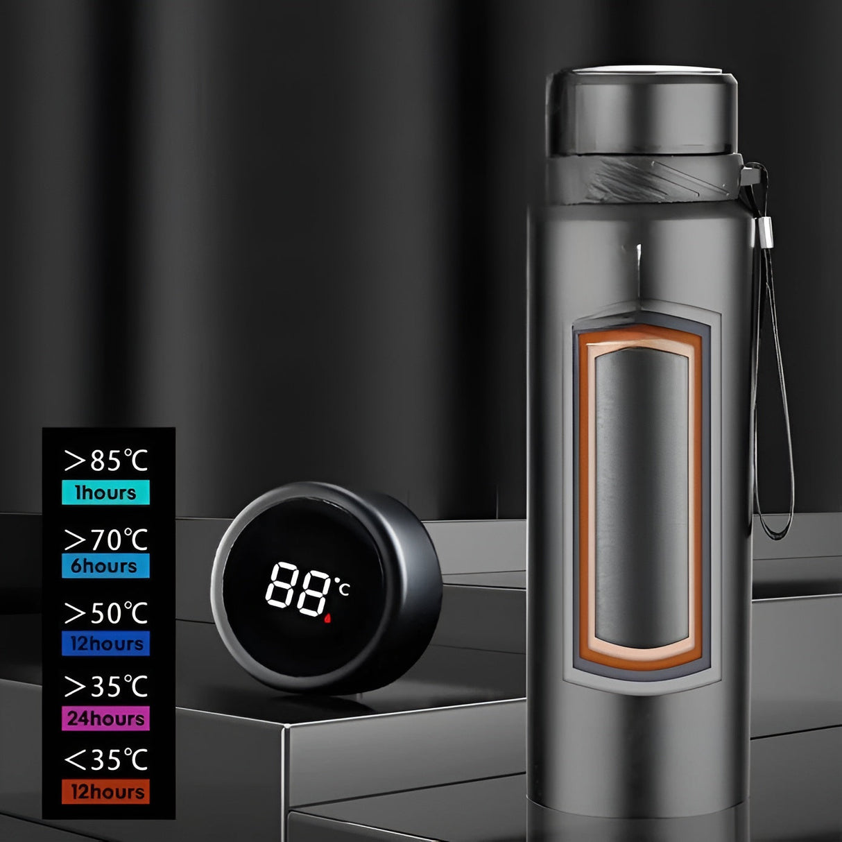 Isoleringsflaska i rostfritt stål – Håller drycker 24 h varma eller kalla | Stilig drickflaska Carvallo