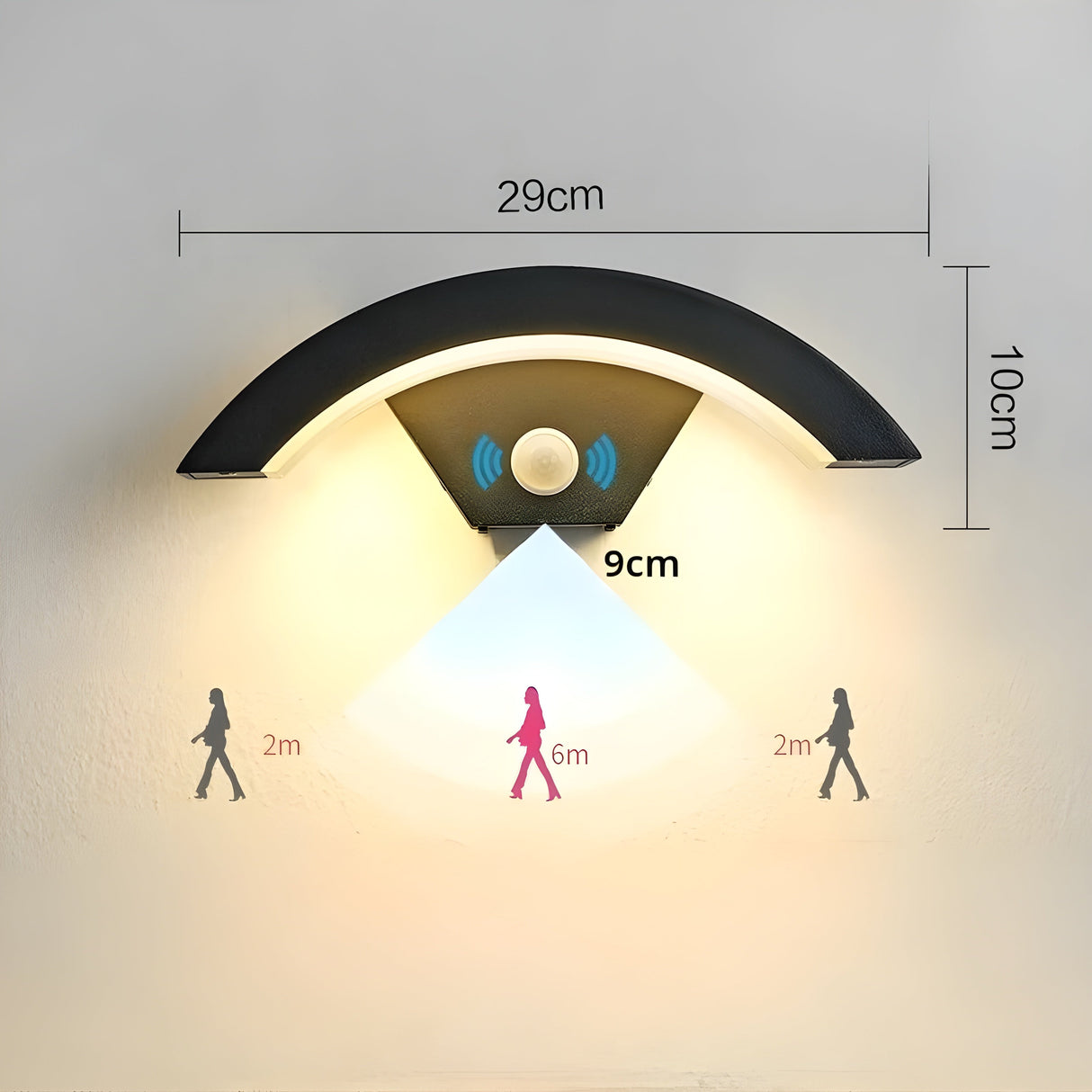 SafeGlow Light - Vattentålig LED-vägglampa med människodetektering Carvallo