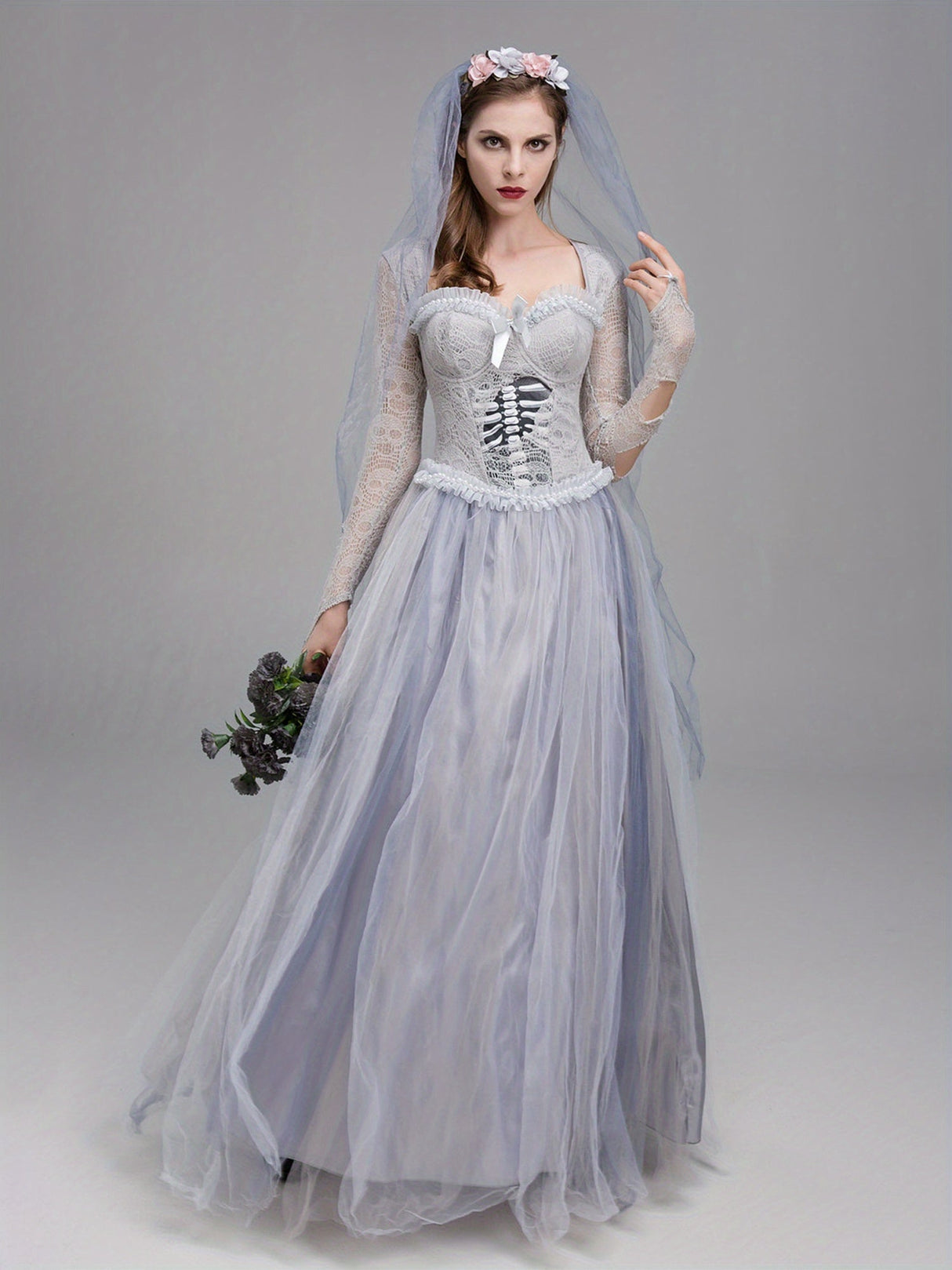 Elegant maxiklänning i spets för kvinnor – Gotisk Corpse Bride Halloween-kostym MILA Sverige