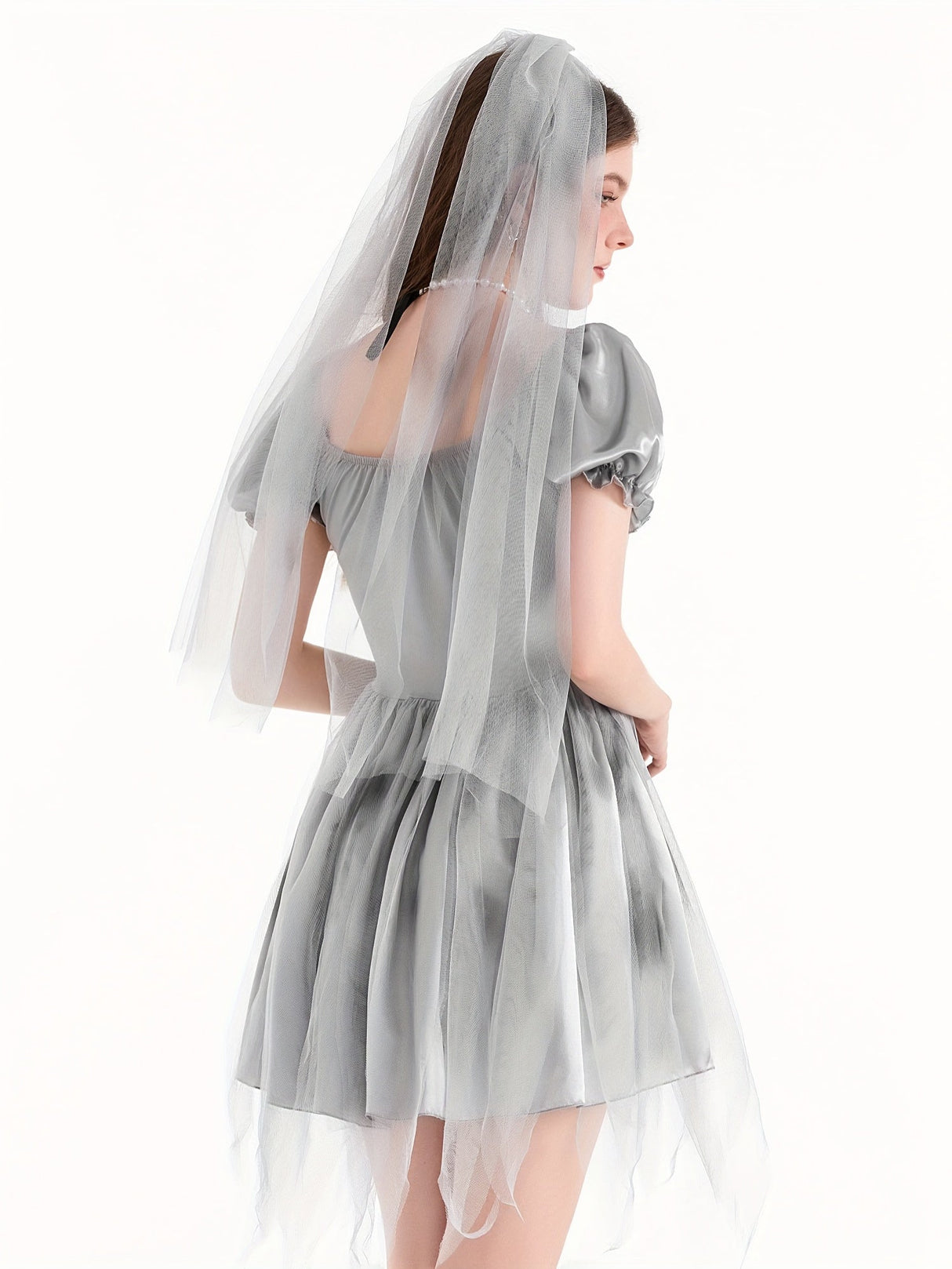 Gotisk miniklänning med puffärmar för kvinnor – Corpse Bride Halloween-kostym för kuslig elegans MILA Sverige