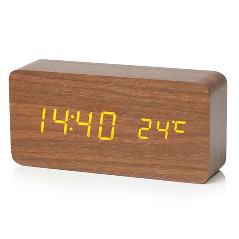 Trä Digital Väckarklocka | LED Display | Temperaturfunktion | 5.5x3x2 Storlek | Elegant & Stilig | Brick by Brick Carvallo