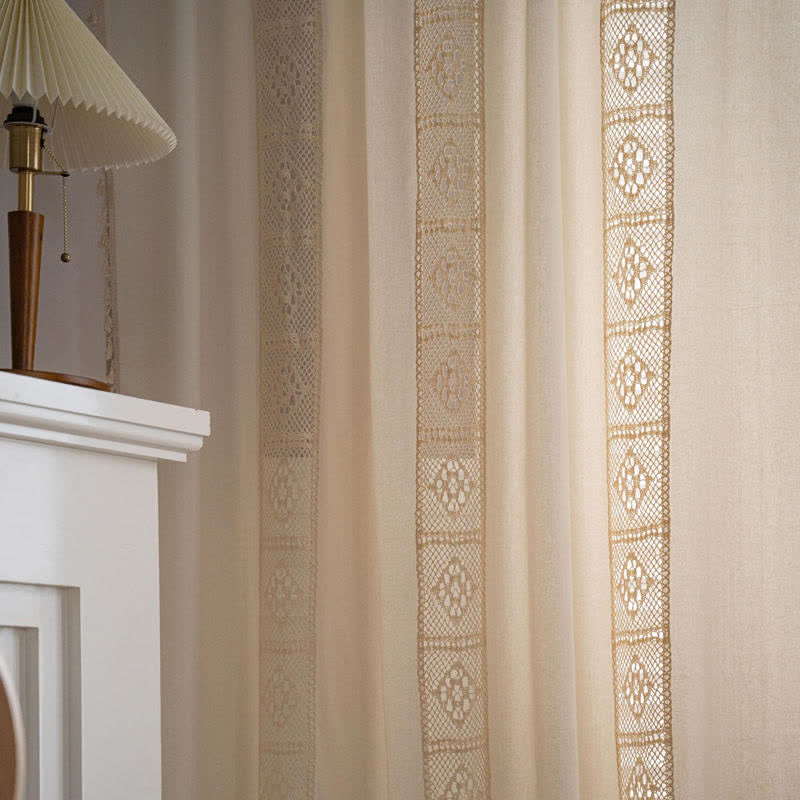Beige Splicing Hollow-Out Ljusfilter Gardinset Carvallo