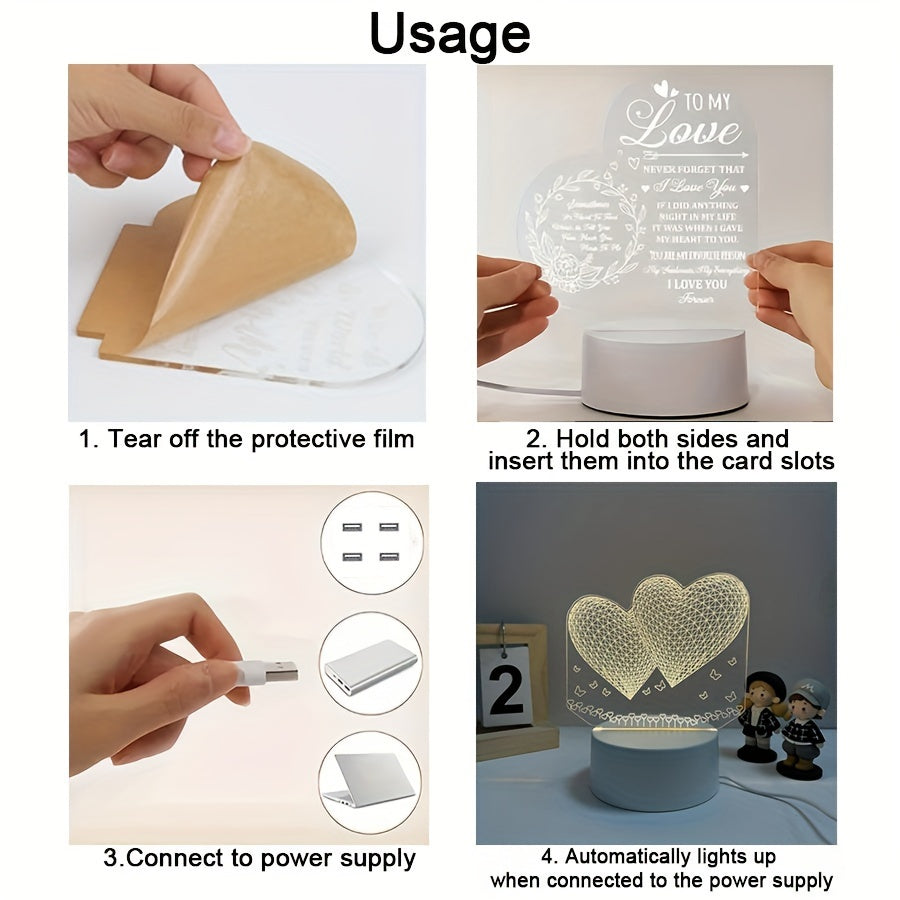 HartenLicht - Geometrisk USB Bordslampa med Varm Glöd för Kärleks Tema Dekoration Carvallo