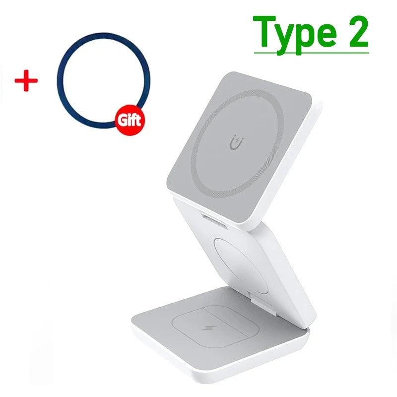3 i 1 Snabb Magnetisk Fällbar Trådlös Laddare För iPhones, AirPods och Apple Watches Carvallo