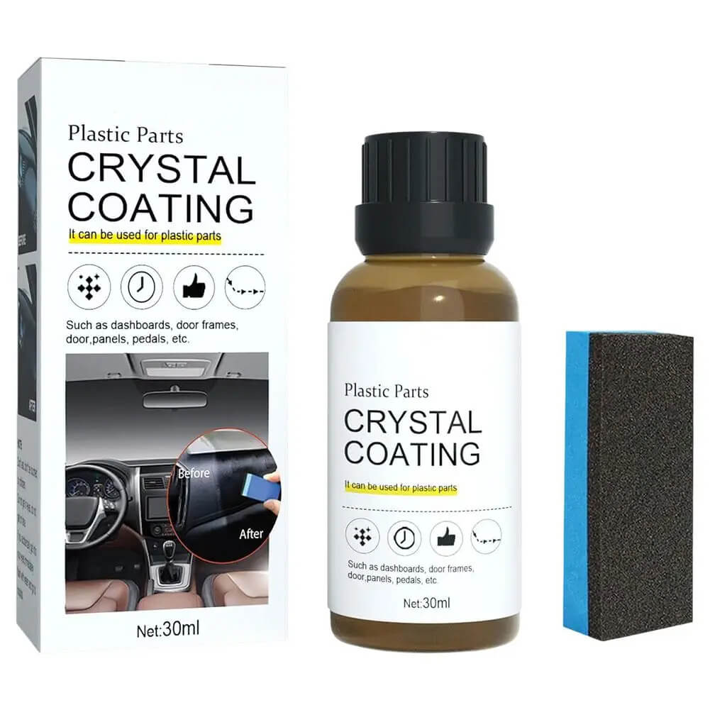 Bilplast Förnyelsemedel & Kristallvax - Långvarig 30ml Vätska för Bilunderhåll och Plastförnyelse-Bil-BB-1x Crystal Coating + 1x Svamp-Hemnix