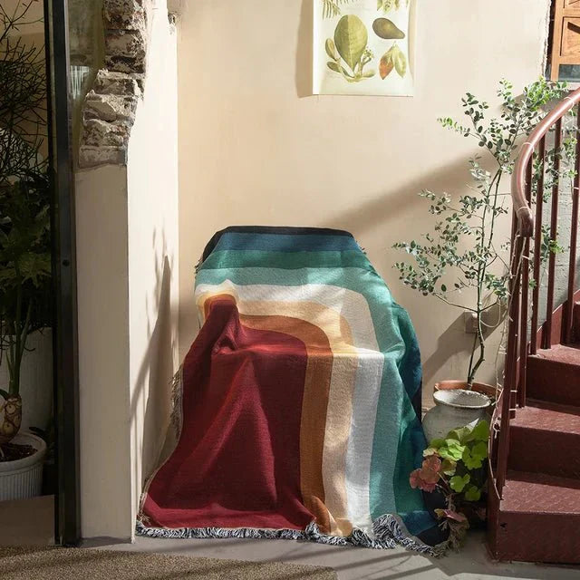 Färgglad abstrakt vävd gobelängpläd 160x130cm Carvallo