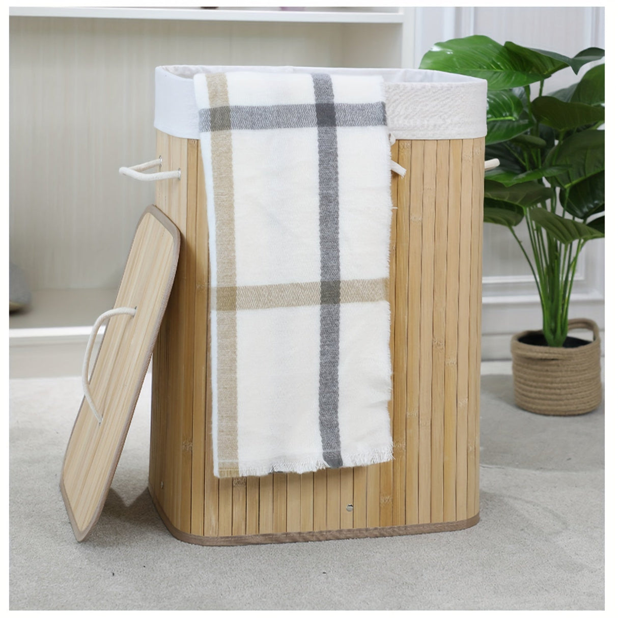 Bamboo Tvättkorg med Lock och Handtag – Naturligt Platsbesparande Förvaring Carvallo