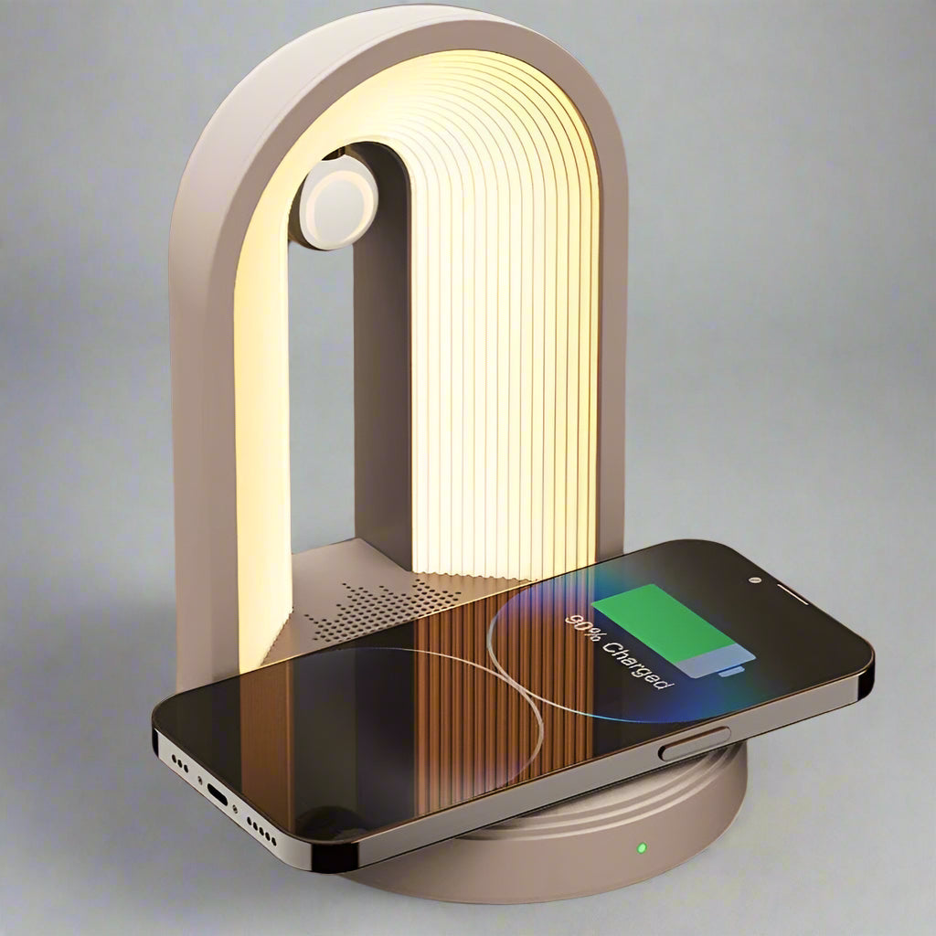 Arc Bordslampa med Trådlös Laddare & Bluetooth Högtalare Carvallo