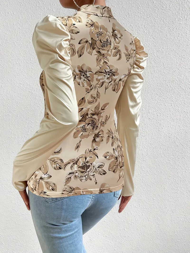 Dam Satin Top Blommönster Elegant-Blusar-Hemnix-Hemnix