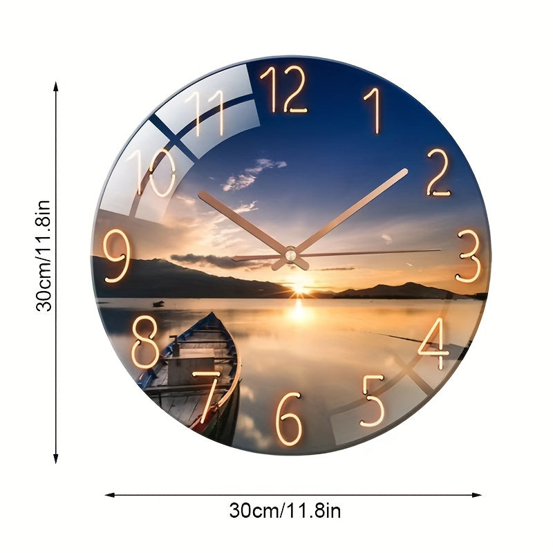 12-tums rund tyst väggklocka - glas, modern design Carvallo