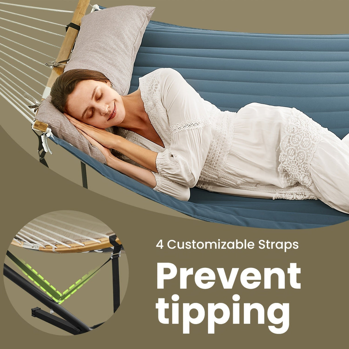 Carvallo-hängmatta RelaxBoo | Med bambus spridare & metallställning | Inkl. kudde | För trädgård & terrass Carvallo