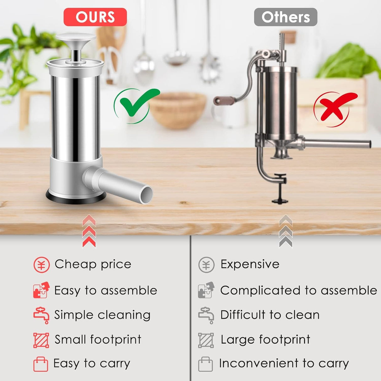 Korvmakare i rostfritt stål – Handvevad fyllare för hemlagade läckerheter MILA Sverige
