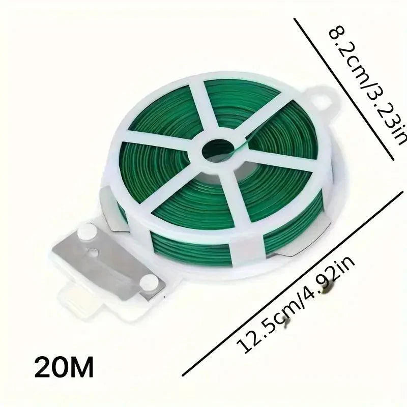 Carvallo Trädgårdstråd med integrerad klippare | 20 m planteringstråd | Återanvändbar och väderbeständig | För trädgård och hushåll Carvallo