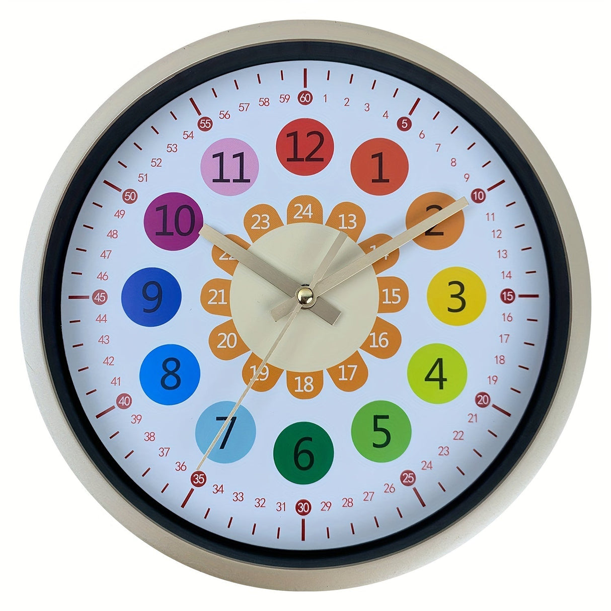 RainbowTime – Färgglatt väggur med ljudlös urverk för rolig inlärning Carvallo