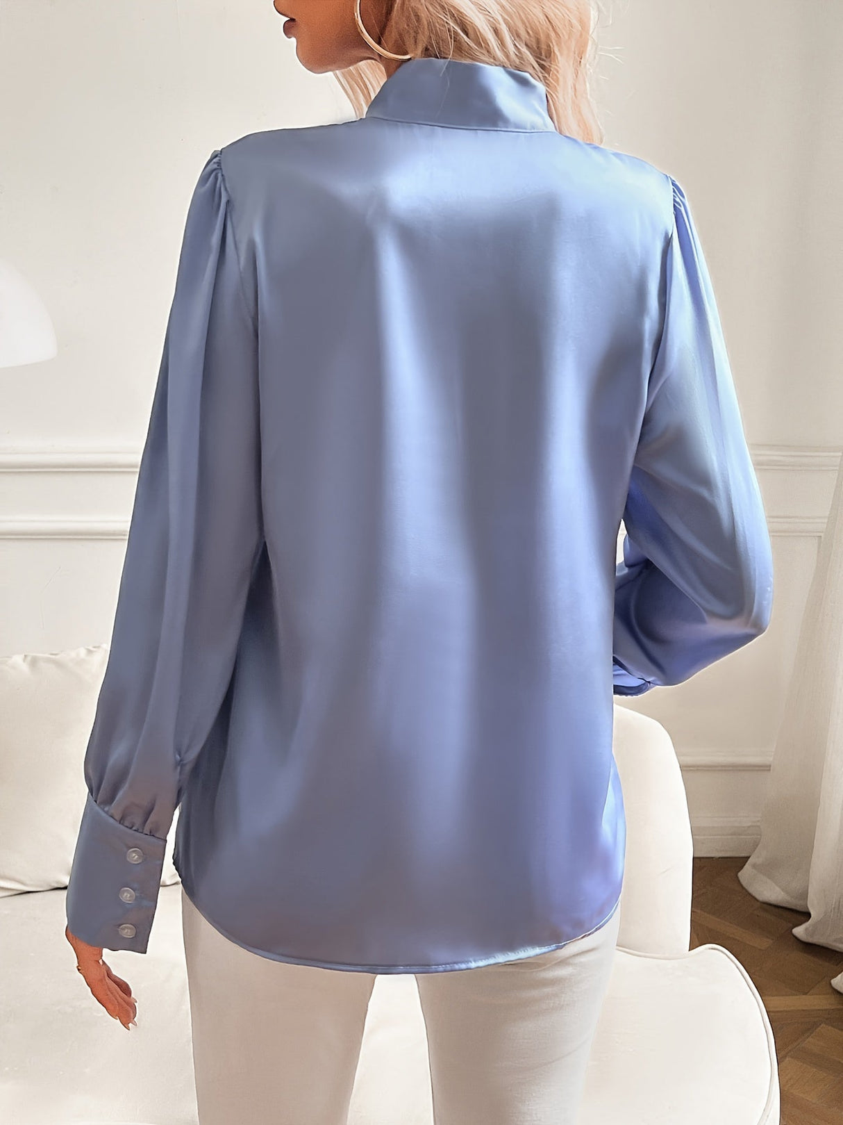 Dam Blus Elegant Silkelook Klassisk Feminin Design Polyester Hemnix