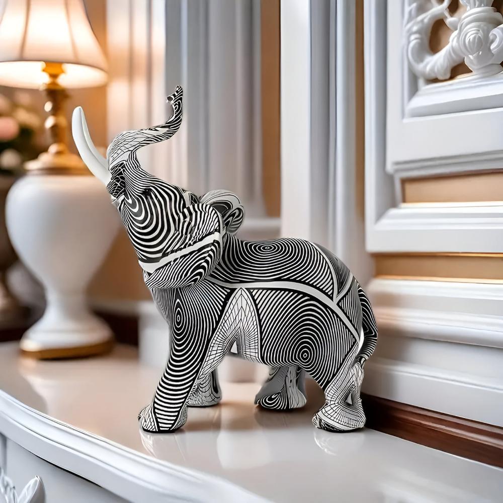 Svart och Vit Spiral Elefant Figur för Heminrednings Accent Carvallo