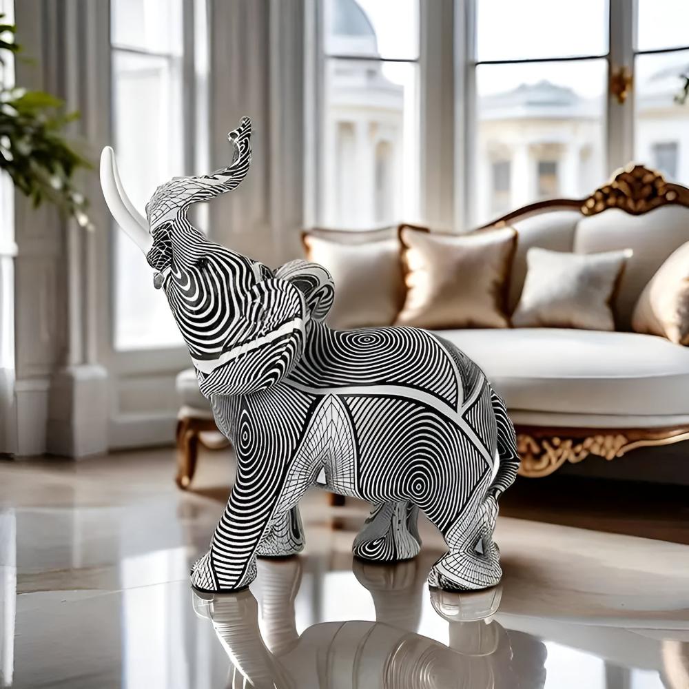 Svart och Vit Spiral Elefant Figur för Heminrednings Accent Carvallo